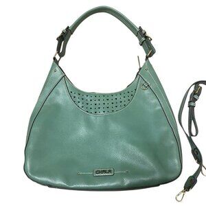 Chala Vegan Leather Shoulder Cross Body Shopper Bag Purse Green Hearts